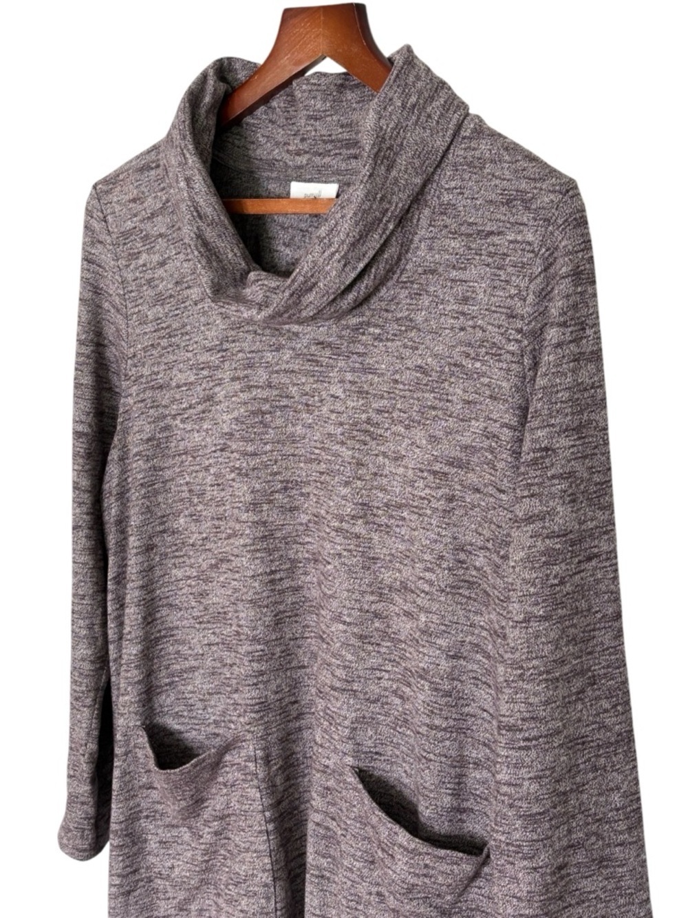 J Jill Pure Jill Soft-Touch Cowl Neck Tunic Dress • Heathered Plum • M Petite - Picture 2 of 8